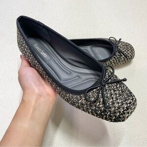 NWT Franco Abigail Ballet Flat Size 6W in Beige Black Tweed Fabric